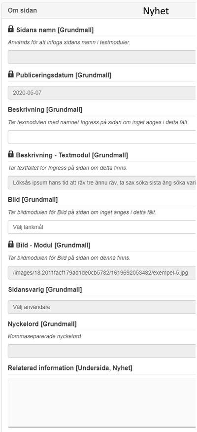 Fälten för metadata