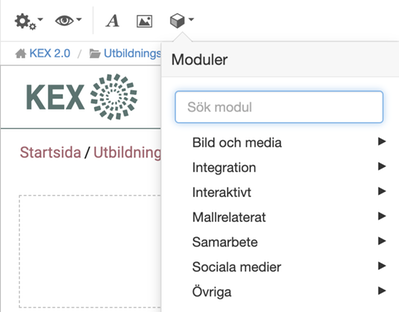 Modulväljaren i verktygsfältet